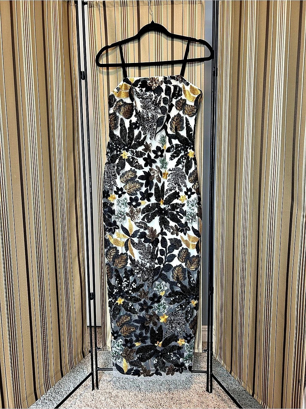 Floral Sequin Maxi Dress in Black & White Like New